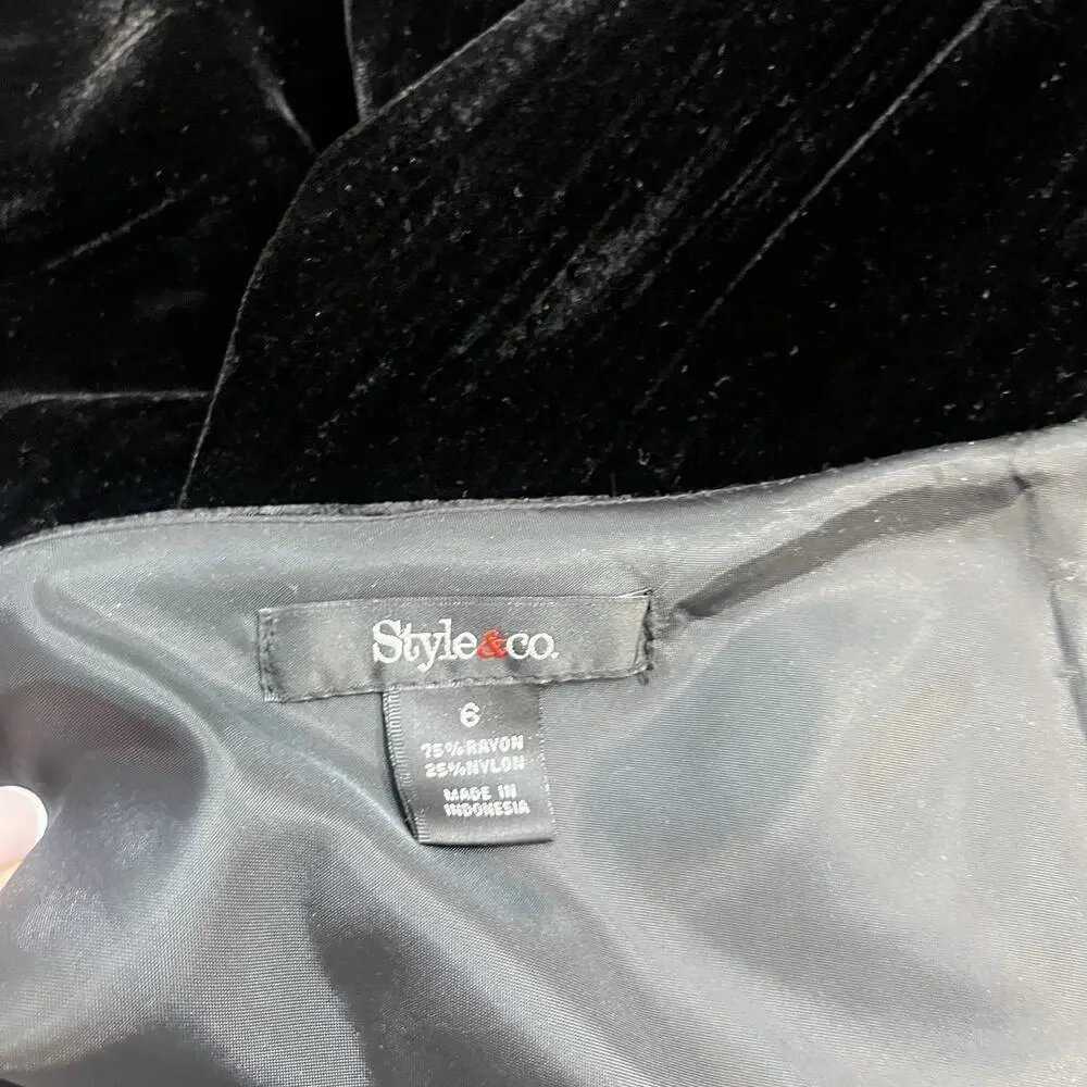 Style & Co Skirt size 6 Black Velveteen Bias Knee A Line Modest Party Cocktail